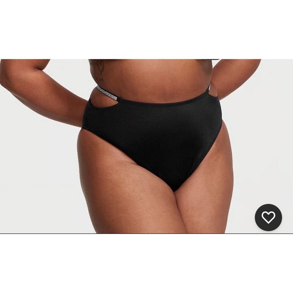 Victoria's Secret Black High Waist Cheeky Bikini Bottom Rhinestone Straps M